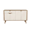 **Titre technique : Buffet en bois avec finitions blanches et motifs géométriques**